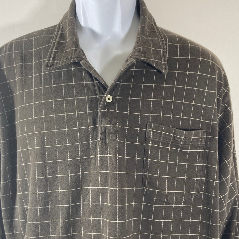 Polo by Ralph Lauren Men Shirt Brown w White Long Sleeves Two Button Placket - Picture 2 of 8